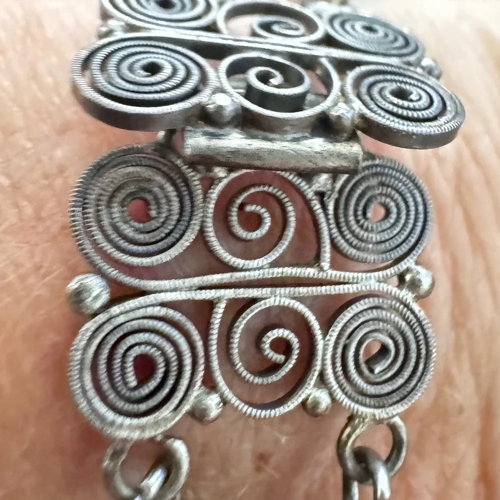 Antique 800 Silver Filigree‎ Hand Carved Cameo Bracelet